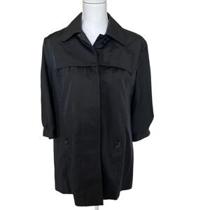 Chico's Jacket Size 1 Medium 8/10 Black Poplin Cotton Poplin Placket Puff Sleeve
